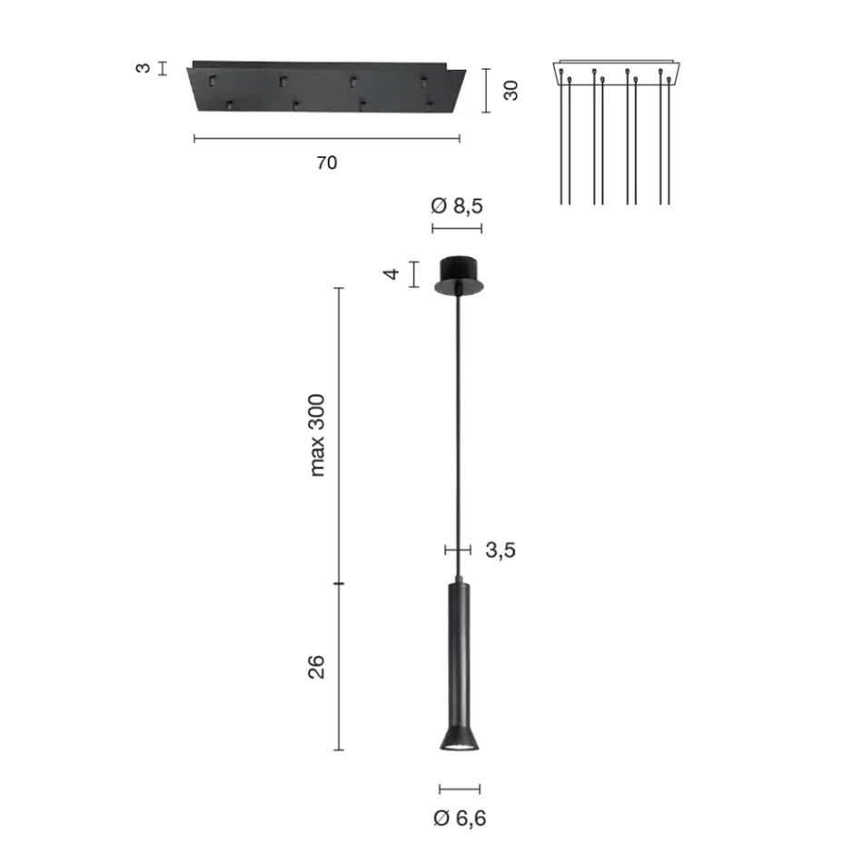 Lámpara de araña con estructura de metal pintado en oro y cables ajustables - Abedul Viadurini