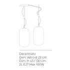 Lámpara de araña descentralizada de dos luces en cristal artesanal fabricado en Italia - Soffio Viadurini