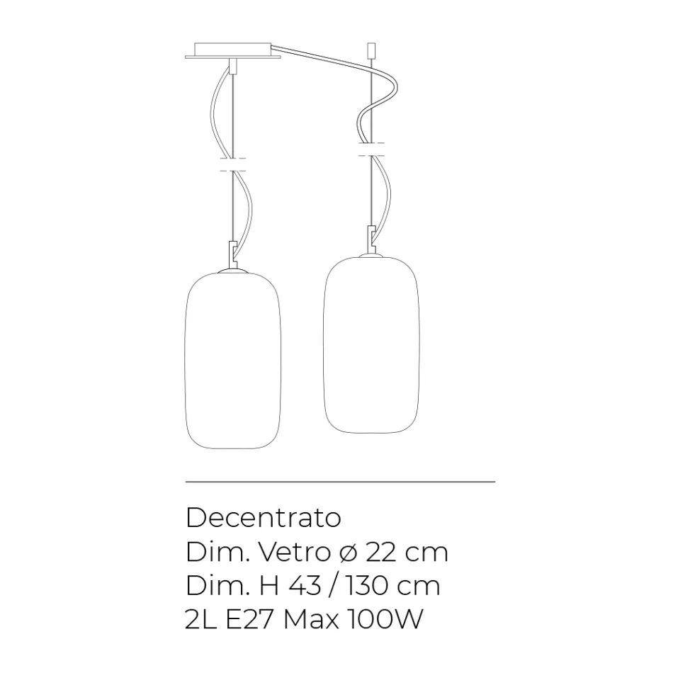 Lámpara de araña descentralizada de dos luces en cristal artesanal fabricado en Italia - Soffio Viadurini