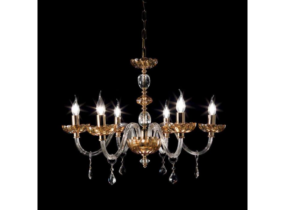 Chandelier diseño clásico con luces 6 de vidrio y cristal fino Viadurini