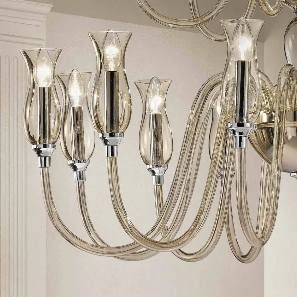 Araña de luces hecha a mano con 18 luces en vidrio veneciano Made in Italy - Vittoria Viadurini