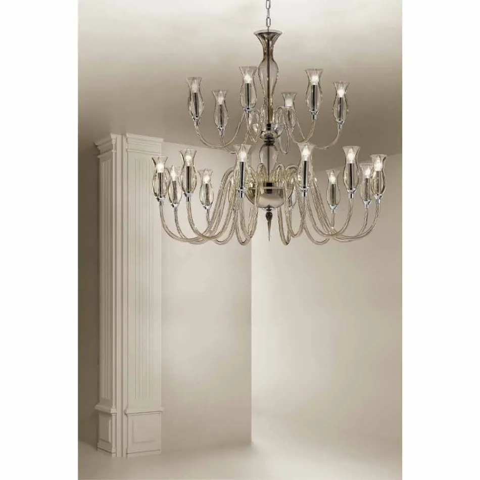 Araña de luces hecha a mano con 18 luces en vidrio veneciano Made in Italy - Vittoria Viadurini