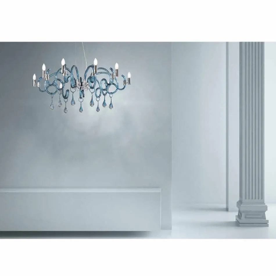 Araña de luces de 9 luces hecha a mano en vidrio veneciano Made in Italy - Bernadette Viadurini