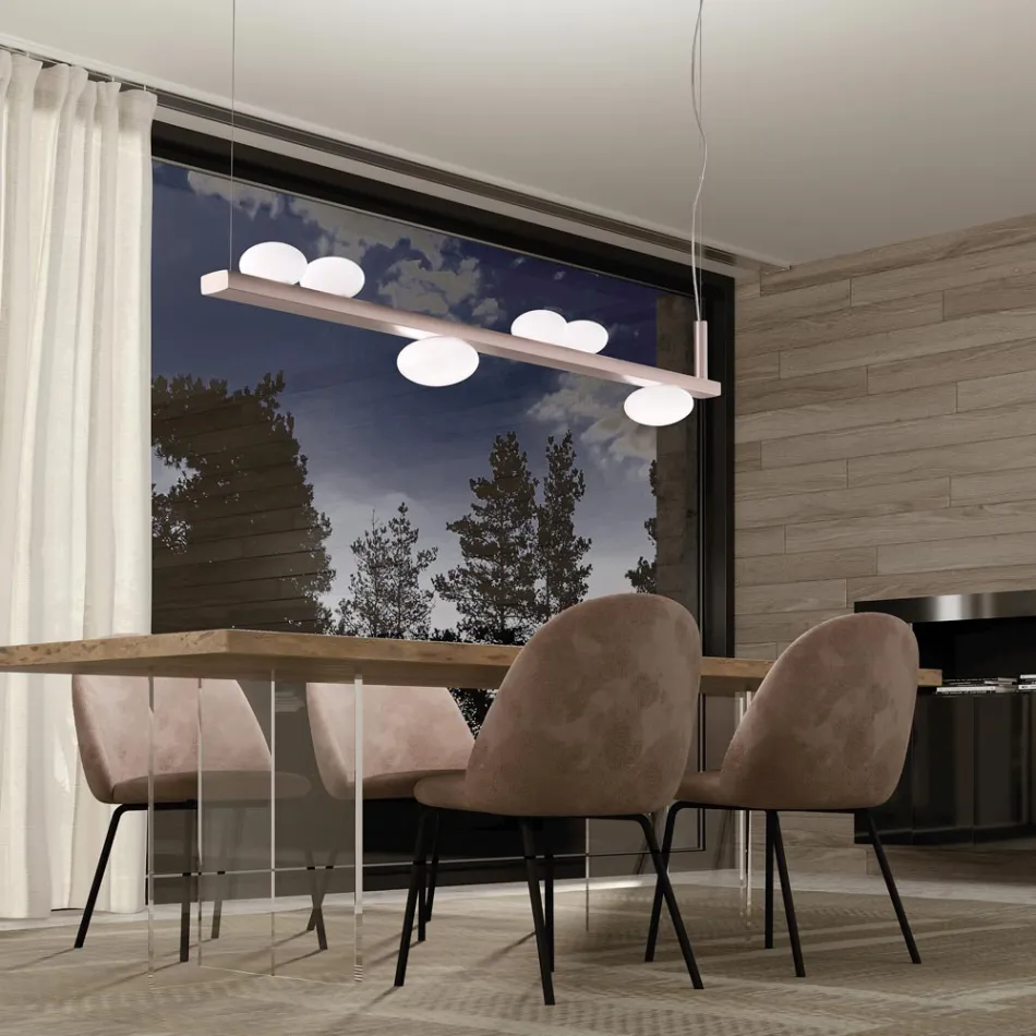 Lámpara de araña de aluminio con luz de vidrio soplado blanco - Alma Viadurini