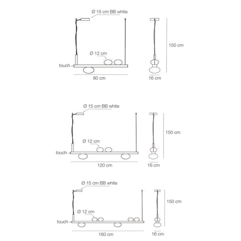 Lámpara de araña de aluminio con luz de vidrio soplado blanco - Alma Viadurini