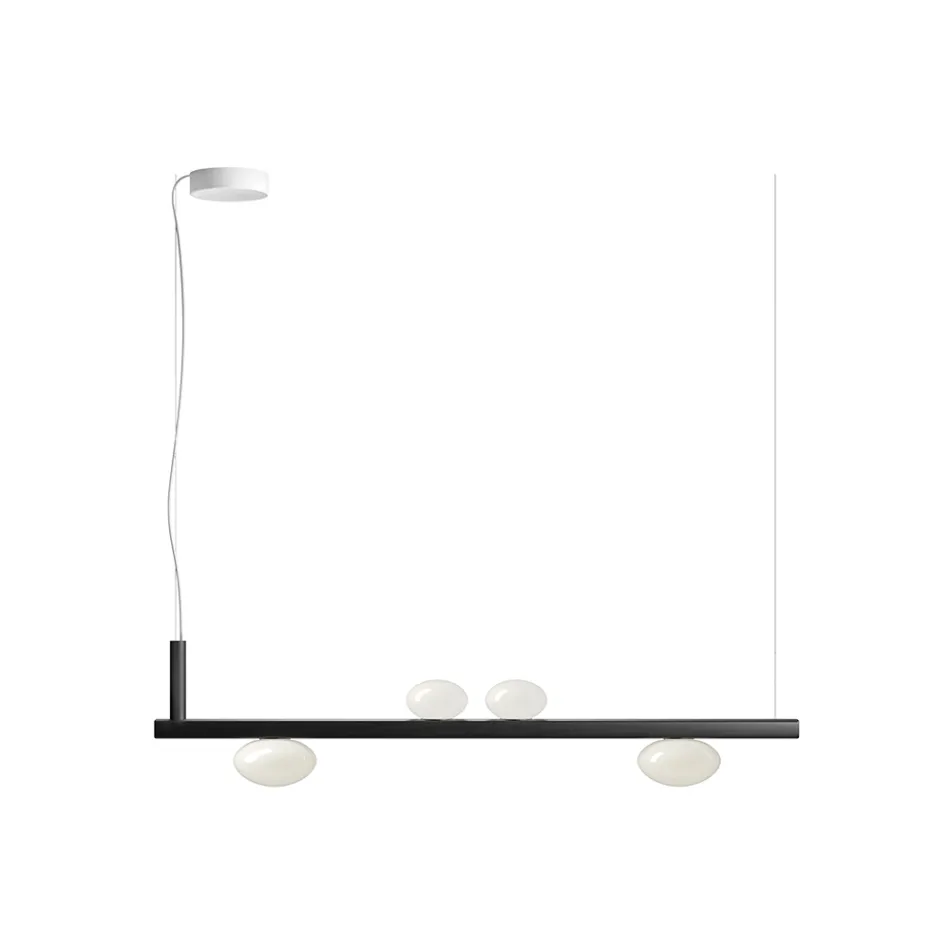 Lámpara de araña de aluminio con luz de vidrio soplado blanco - Alma Viadurini