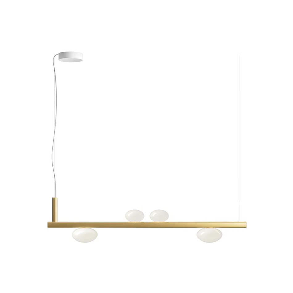 Lámpara de araña de aluminio con luz de vidrio soplado blanco - Alma Viadurini