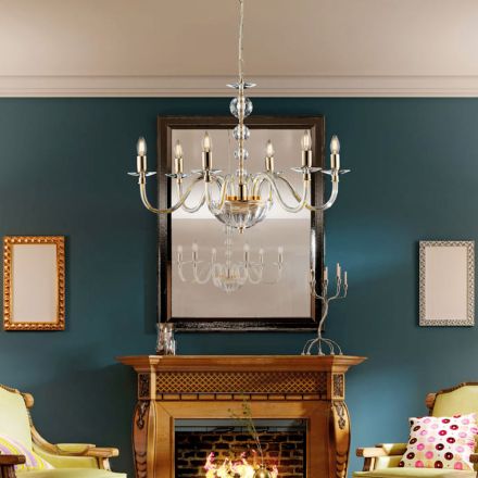 Lámpara de araña de cristal y pedrería para decoración de interiores, fabricada en Italia - Madrid Viadurini