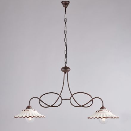 Lámpara de araña de cerámica blanca de metal con 2 luces para uso interior - Polaris Viadurini