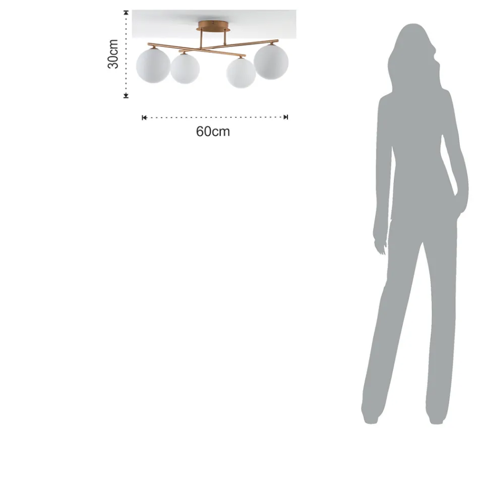 Lámpara de araña de metal dorado metalizado y 4 esferas de cristal blanco - Venecia Viadurini