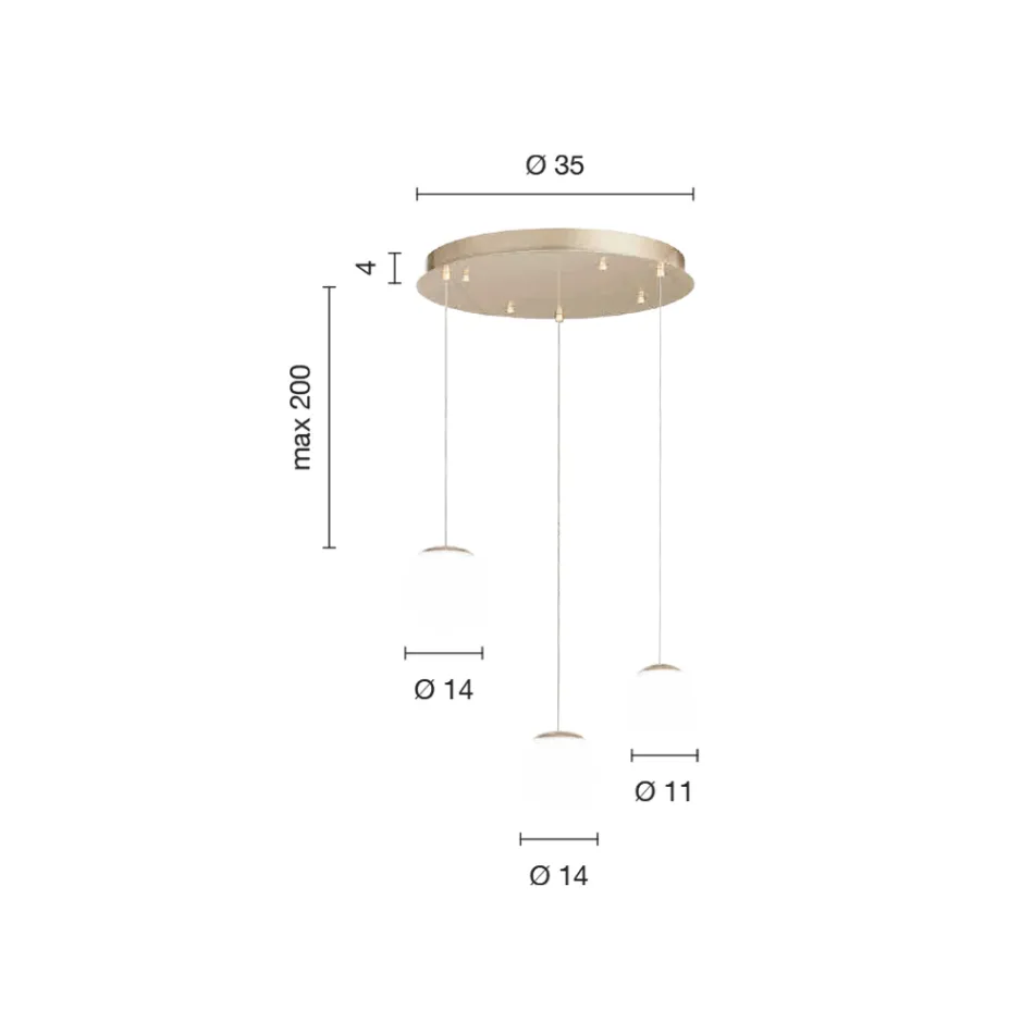 Lámpara de araña de metal pintado dorado con 3 LED y vidrio opcional - Haya Viadurini