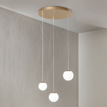 Lámpara de araña de metal pintado dorado con 3 LED y vidrio opcional - Haya Viadurini