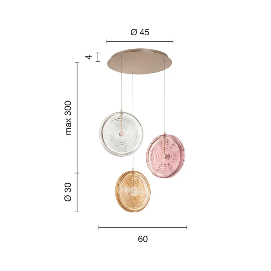 Lámpara de araña en metal pintado y vidrio decorado con líneas concéntricas - Hackberry Viadurini