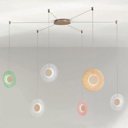 Araña de Metal Pintado y Vidrio Granulado Coloreado con Luz LED - Albizia Viadurini