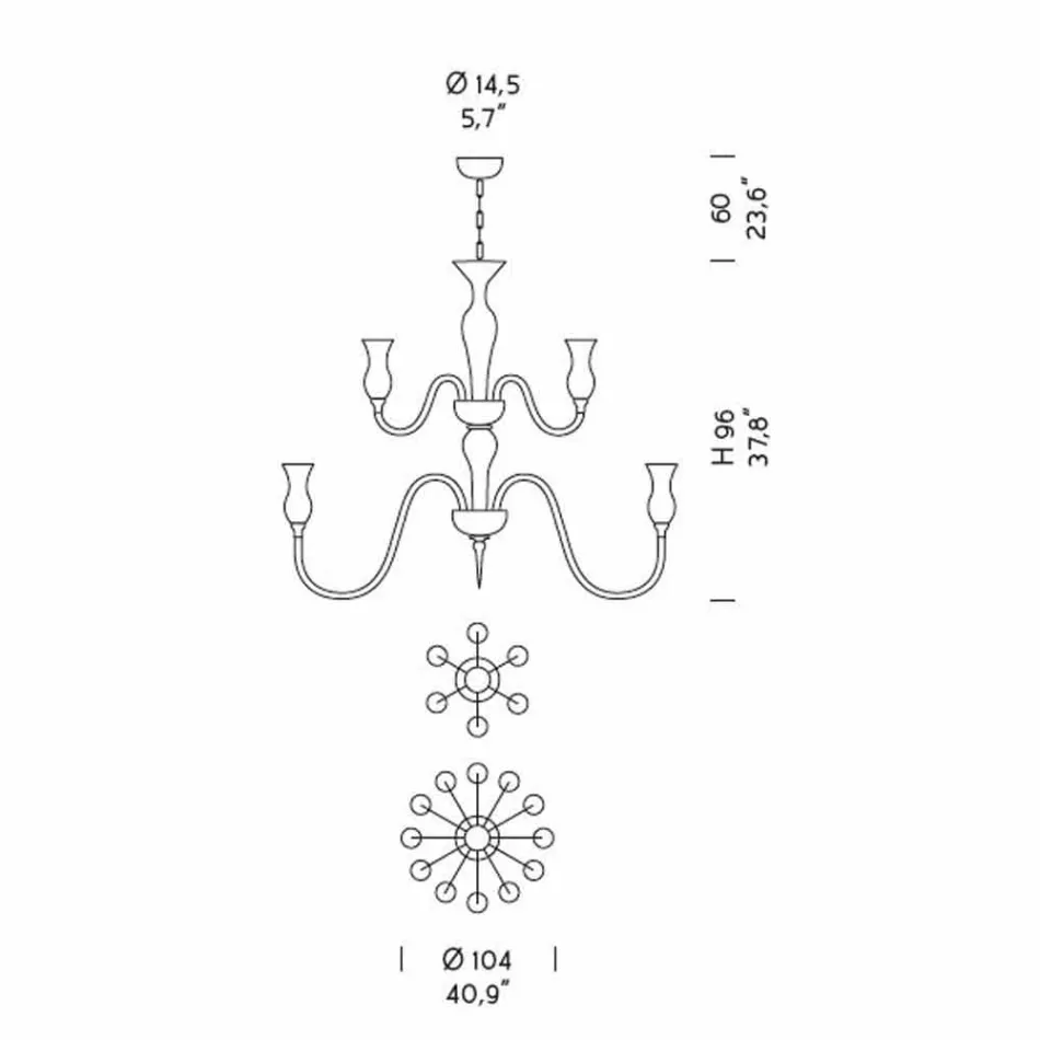 Lámpara de araña de cristal Venecia hecha a mano con 18 luces Made in Italy - Vittoria Viadurini