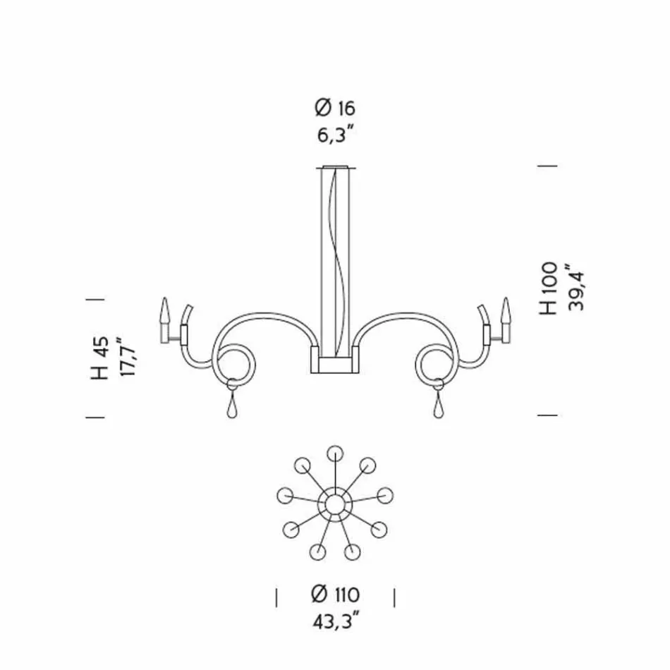 Lámpara de araña de cristal veneciano hecha a mano con 9 luces Made in Italy - Bernadette Viadurini