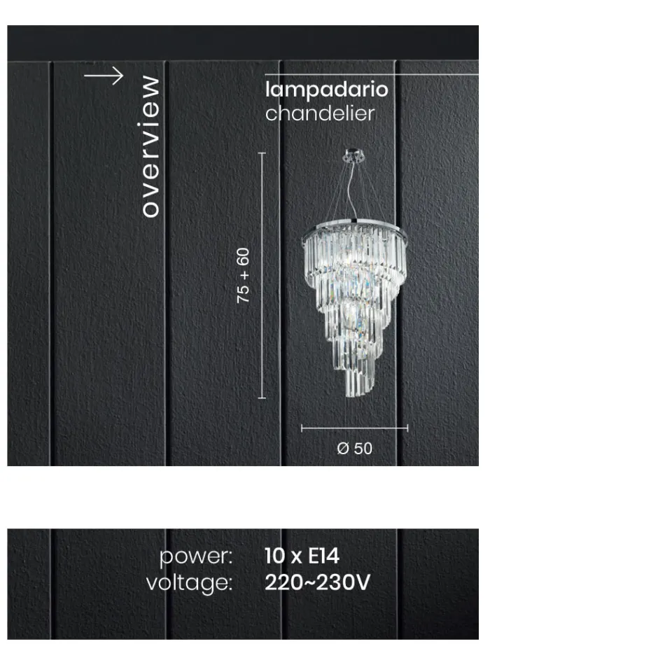 Lámpara de araña clásica de lujo en metal cromado y cristal tallado - Lambert Viadurini