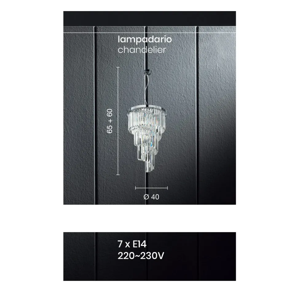 Lámpara de araña clásica de lujo en metal cromado y cristal tallado - Lambert Viadurini