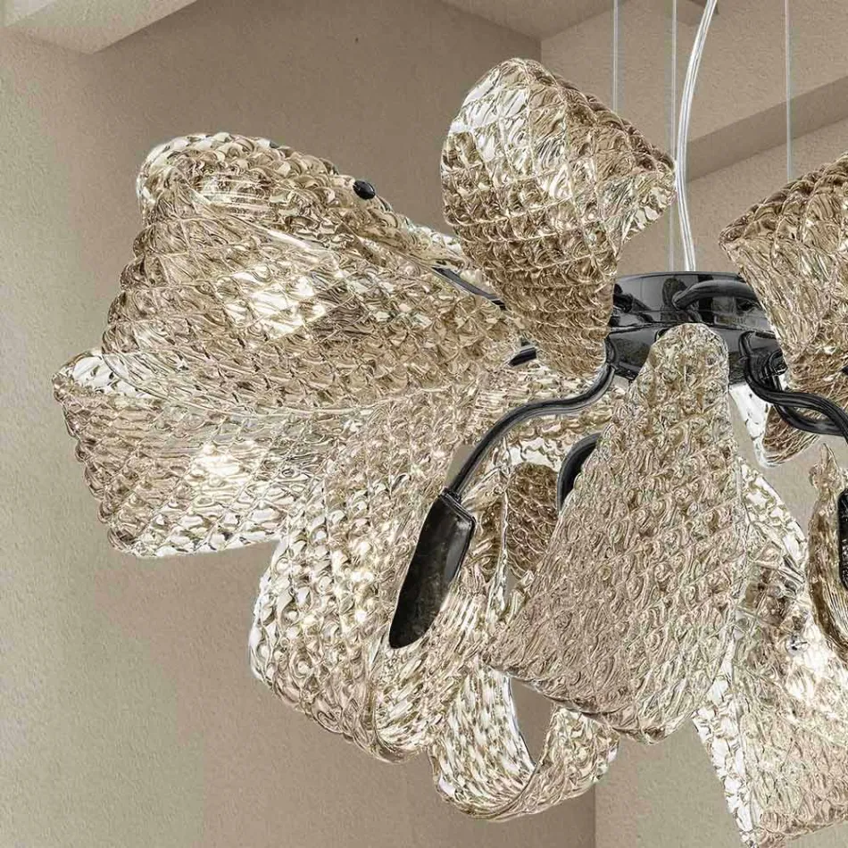Lámpara de araña moderna con 12 luces de vidrio veneciano, Made in Italy - Diamonique Viadurini