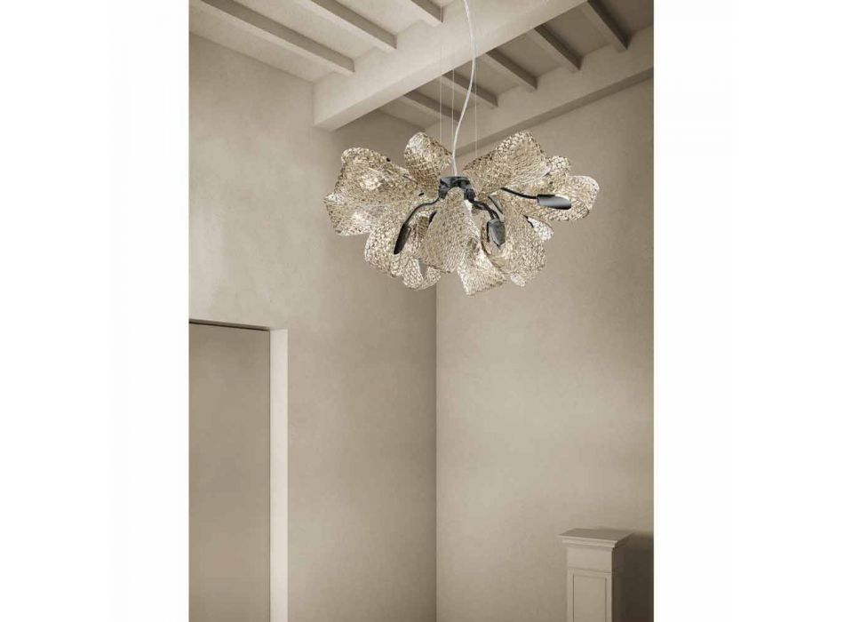 Lámpara de araña moderna con 12 luces de vidrio veneciano, Made in Italy - Diamonique Viadurini