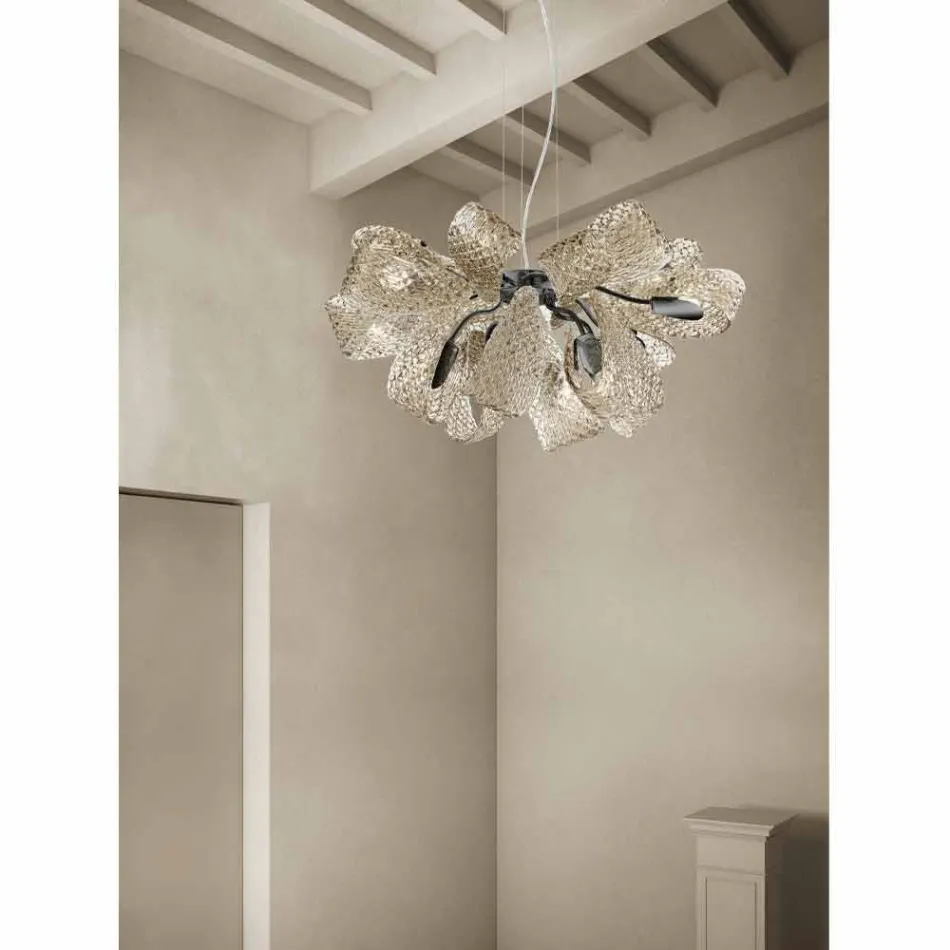 Lámpara de araña moderna con 12 luces de vidrio veneciano, Made in Italy - Diamonique Viadurini