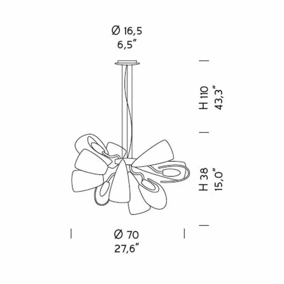 Lámpara de araña moderna con 12 luces de vidrio veneciano, Made in Italy - Diamonique Viadurini