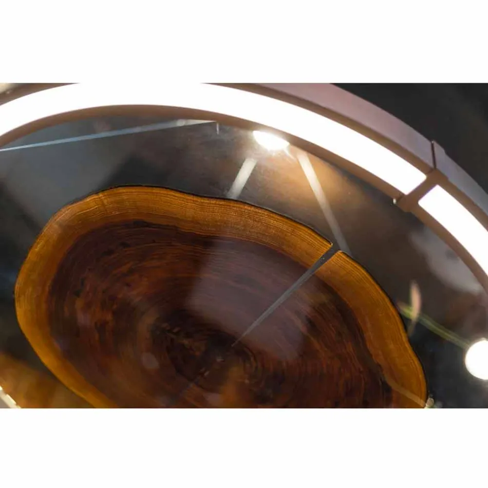 Lámpara de araña moderna de acero y vidrio con inserto de madera Made in Italy - Seúl Viadurini