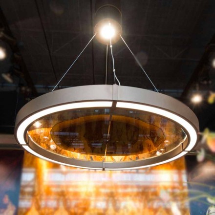 Lámpara de araña moderna de acero y vidrio con inserto de madera Made in Italy - Seúl Viadurini