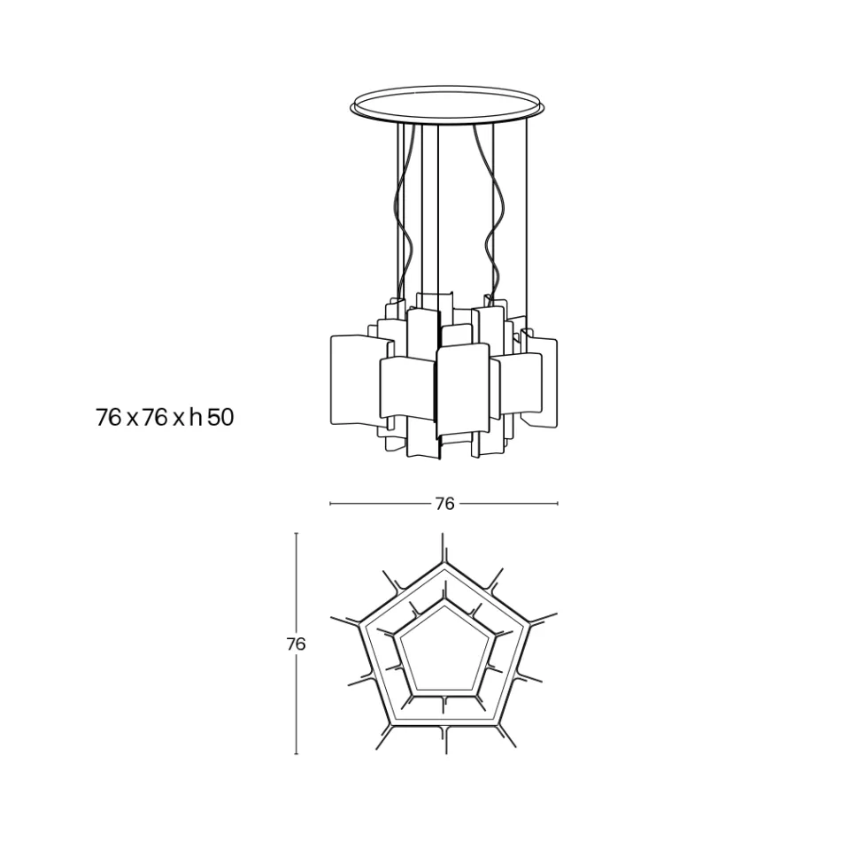 Velis - Lámpara de araña moderna de cristal fusionado con un diseño elegante, fabricada en Italia. Viadurini