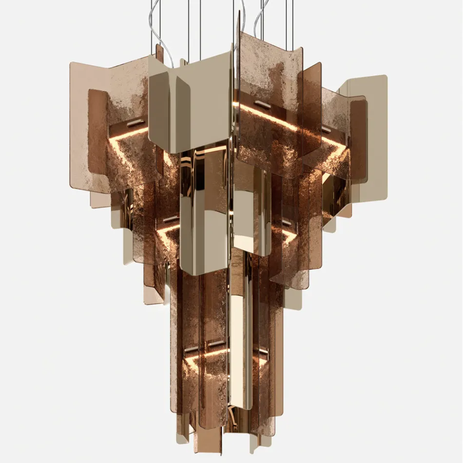 Velis - Lámpara de araña moderna de cristal fusionado con un diseño elegante, fabricada en Italia. Viadurini