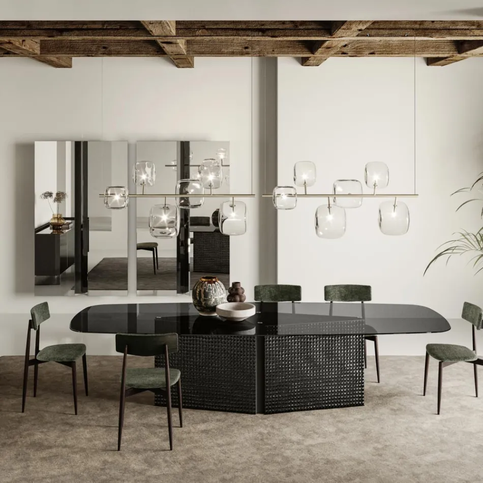 Lámpara de araña horizontal en metal y vidrio Pyrex transparente - Iperspazio Viadurini