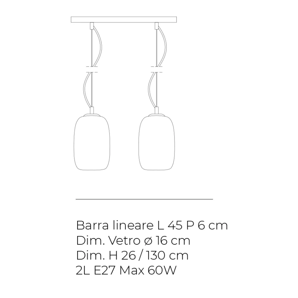 Lámpara colgante de dos luces de cristal soplado a mano, fabricada en Italia - Soffio Viadurini