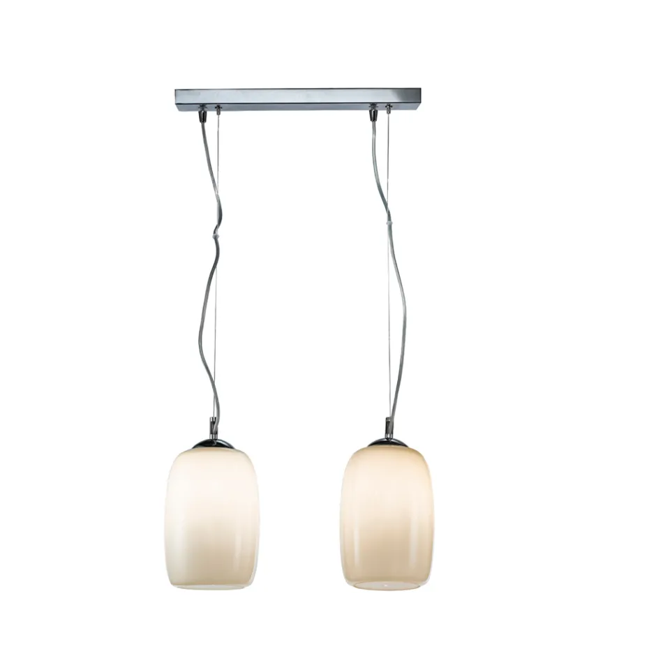 Lámpara colgante de dos luces de cristal soplado a mano, fabricada en Italia - Soffio Viadurini