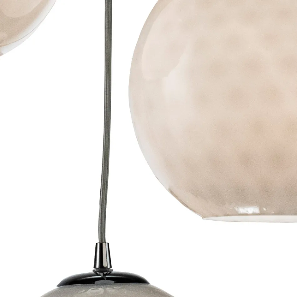 Lucilla - Lámpara colgante de cristal veneciano de tres cúpulas, fabricada en Italia. Viadurini
