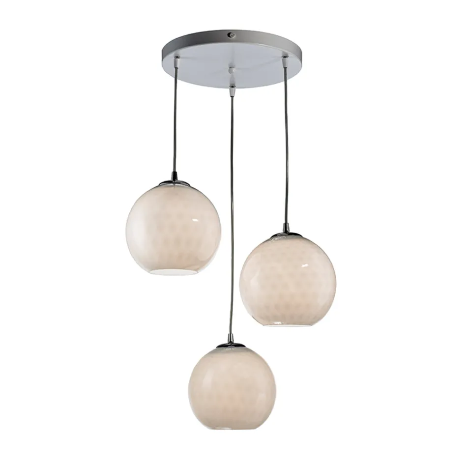 Lucilla - Lámpara colgante de cristal veneciano de tres cúpulas, fabricada en Italia. Viadurini