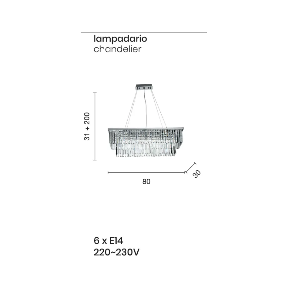 Lámpara colgante clásica de metal y cristal tallado de lujo - Mirielle Viadurini