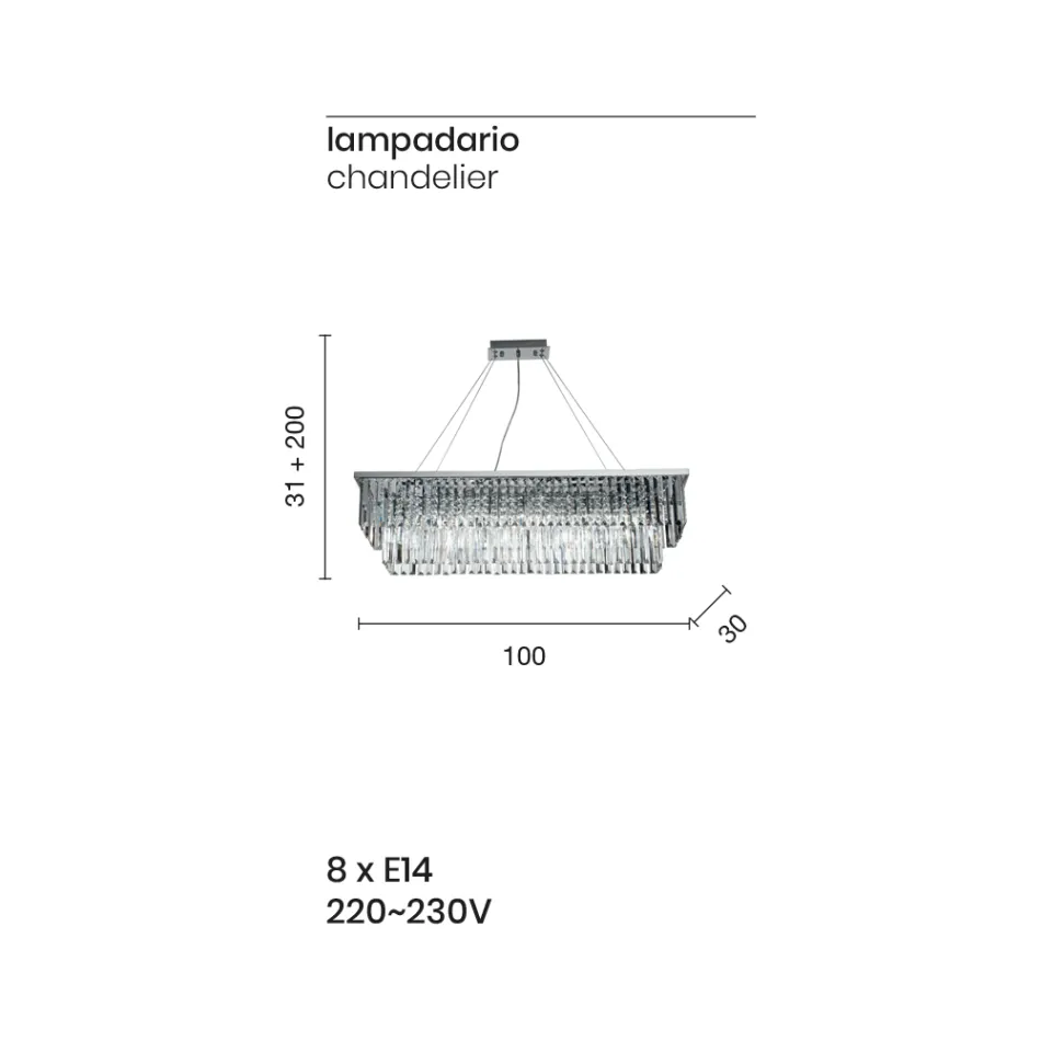 Lámpara colgante clásica de metal y cristal tallado de lujo - Mirielle Viadurini