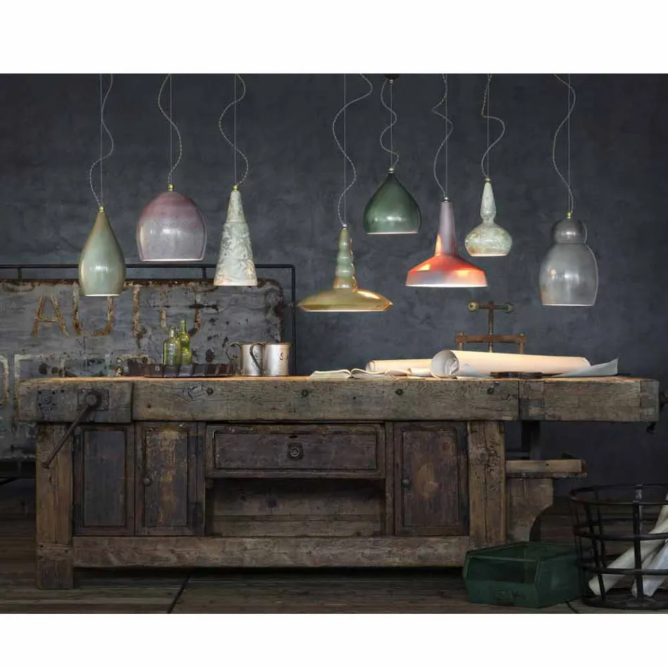 Lámpara suspendida en estilo retro Ferroluce cerámica Viadurini