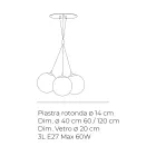 Lámpara de araña colgante de tres luces en cristal labrado, fabricada en Italia - Althea Viadurini