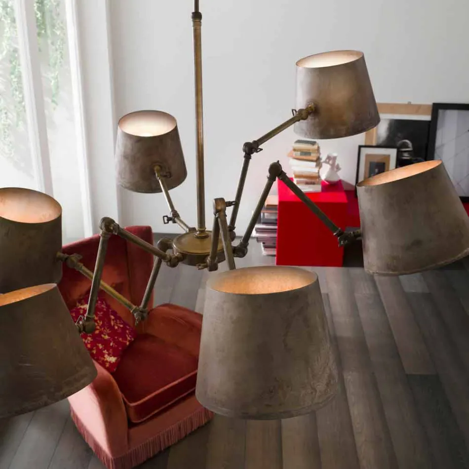 Araña de estilo industrial en hierro y latón Reportero Il Fanale Viadurini