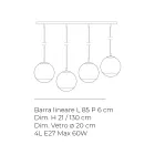 Lámpara de araña lineal Isotta de cuatro luces en cristal blanco, fabricada en Italia. Viadurini
