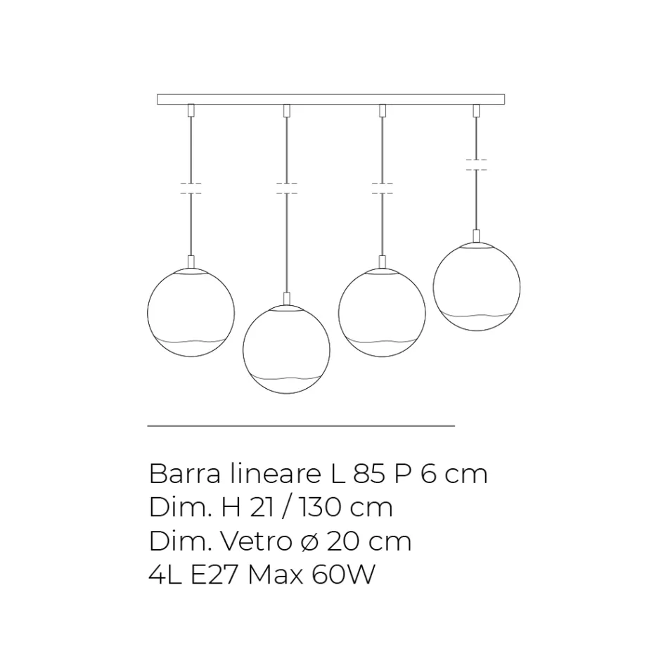 Lámpara de araña lineal Isotta de cuatro luces en cristal blanco, fabricada en Italia. Viadurini