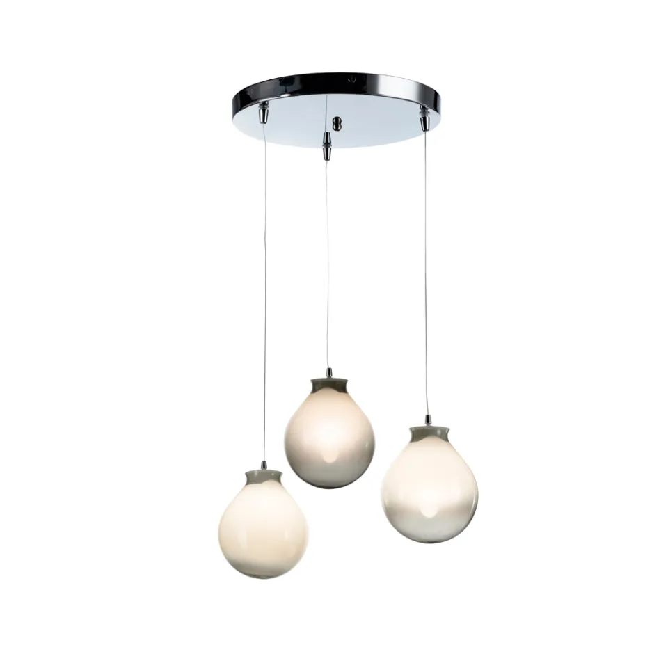 Lámpara de araña de tres luces sobre base redonda de cristal laminado, fabricada en Italia - Iride Viadurini
