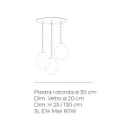 Lámpara de araña de tres luces sobre base redonda de cristal laminado, fabricada en Italia - Iride Viadurini