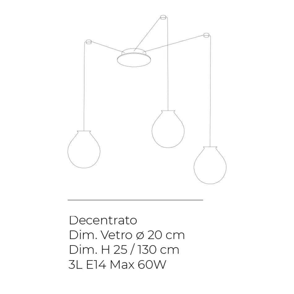 Lámpara de araña pequeña de tres luces en cristal soplado a mano, fabricada en Italia - Iride Viadurini
