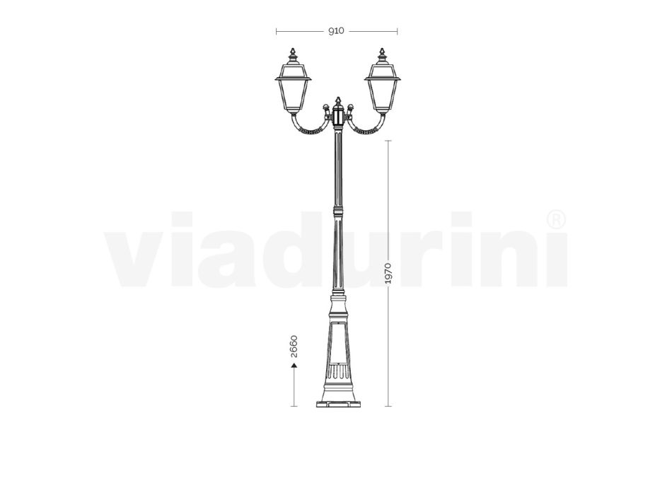 Farola 2 Luces en Aluminio y Vidrio Estilo Vintage Made in Italy - Vivian Viadurini