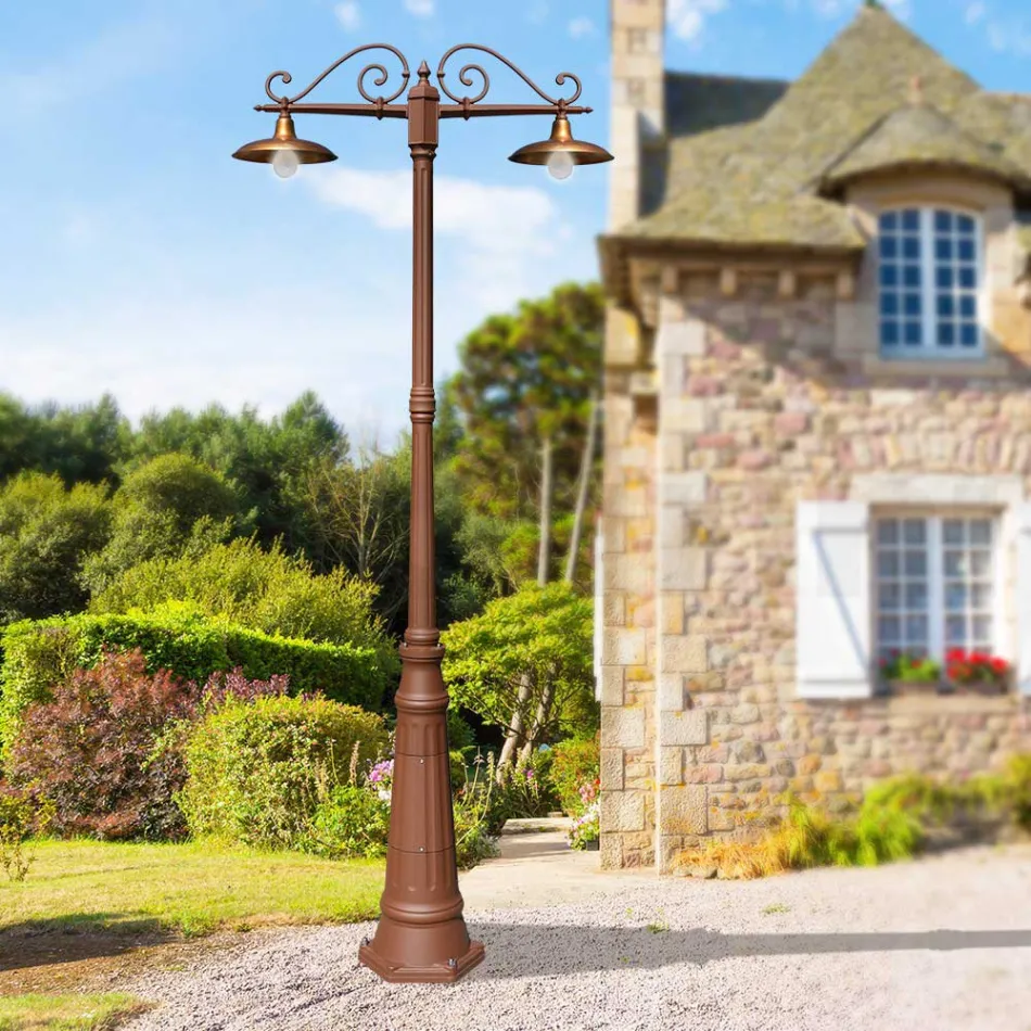 Farola 2 Luces Estilo Vintage en Aluminio y Latón Made in Italy - Adela Viadurini