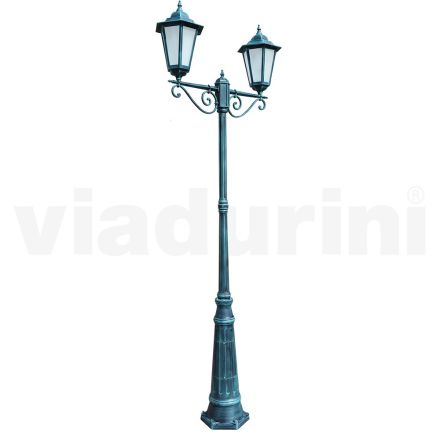 Farola 2 Luces en Aluminio y Vidrio Made in Italy Vintage - Janira Viadurini
