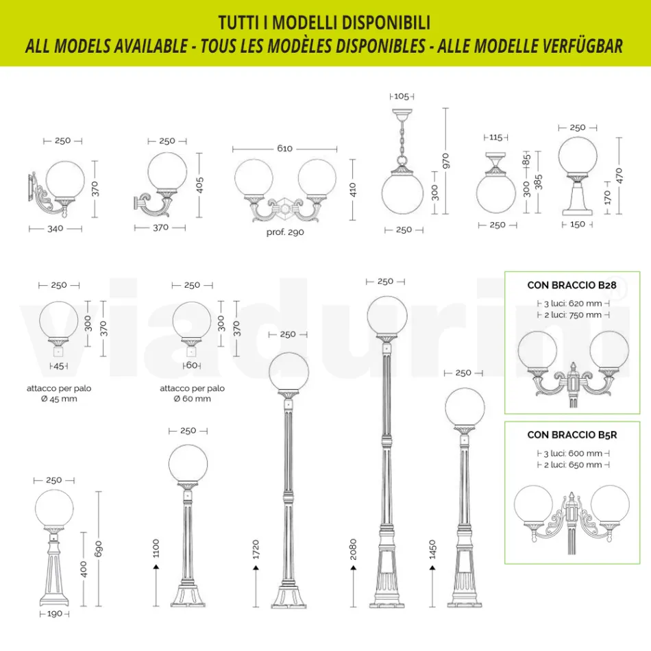 Farola de 208 cm de altura en acrílico negro y aluminio Made in Italy - Trovanero Viadurini