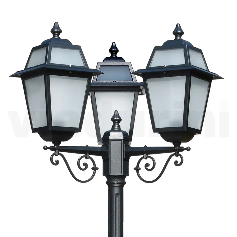 Farola de jardín de 219 cm de altura en Aluminio Antracita y Cristal Arenado - Elric Viadurini